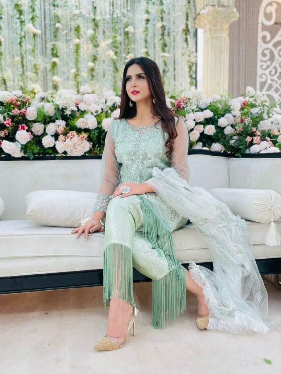 Embroidered cutdana with Hanging Lace
