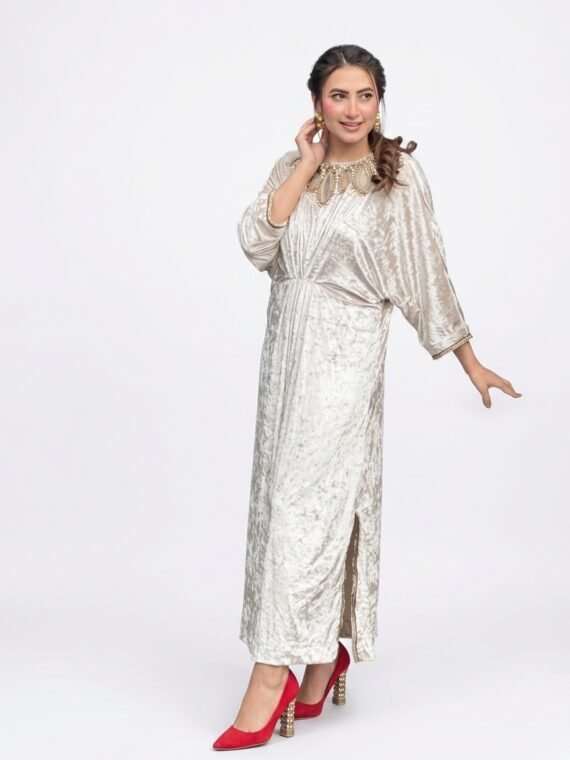 2pcs Velvet adda work embroidered neck line Kaftan